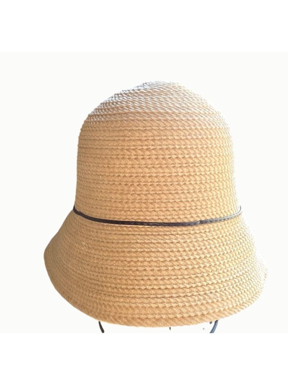 August Accessories 100% Cotton Crochet Bucket Hat Beige Boho Sun Hat